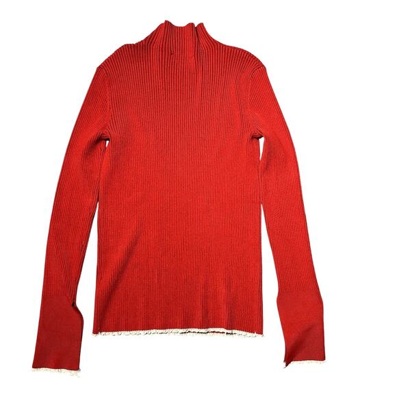 Zara Knit Red Long Sleeve Ribbed Sweater with Cream Trim - Picture 2 of 9